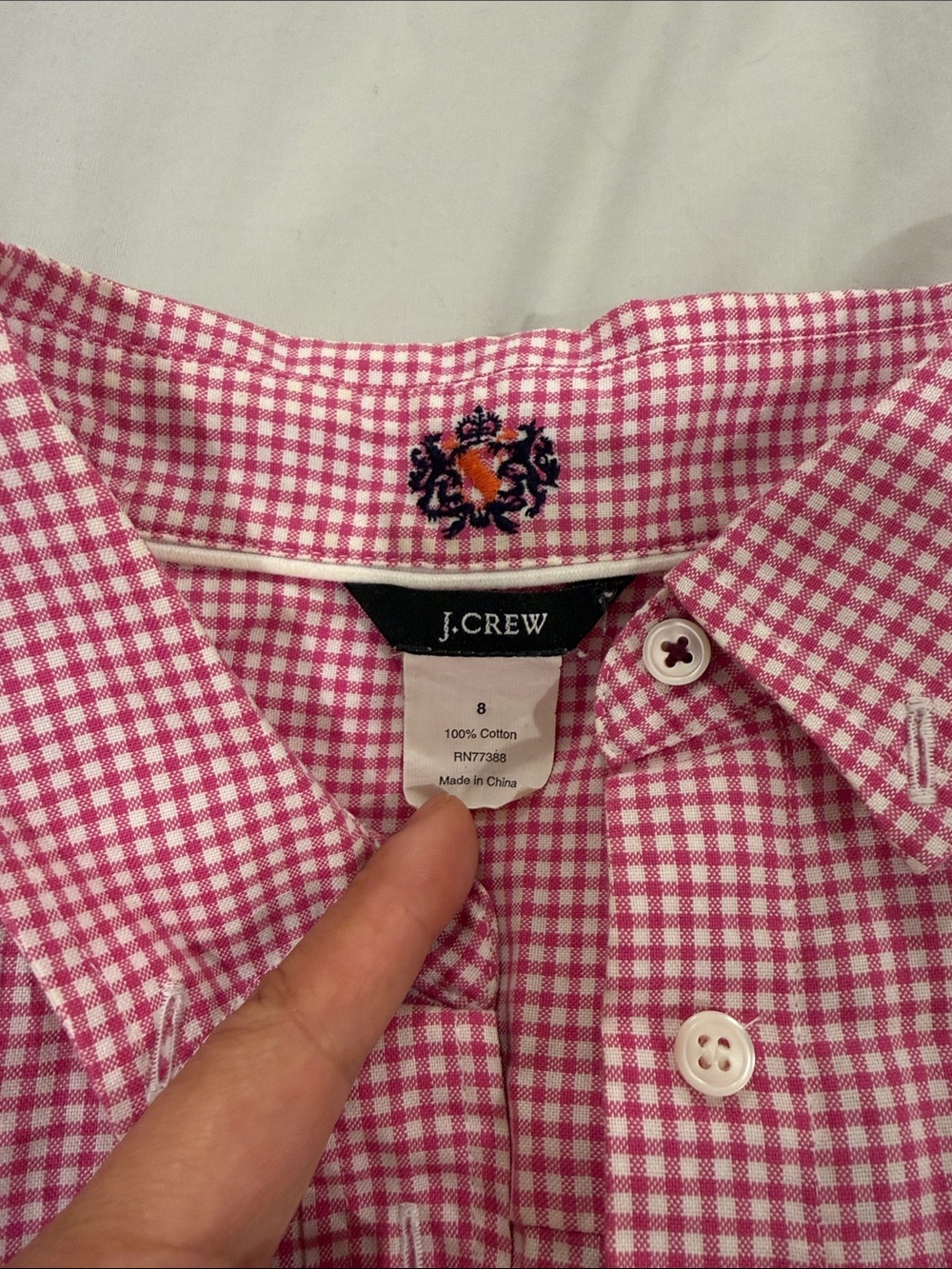 J. Crew Pink Gingham Button-Down Oxford Shirt (Size 8)
